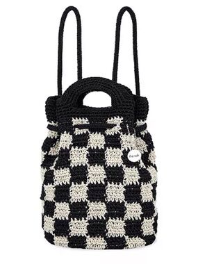 The Sak Dylan Black & Cream Crochet Checker Drawstring Backpack